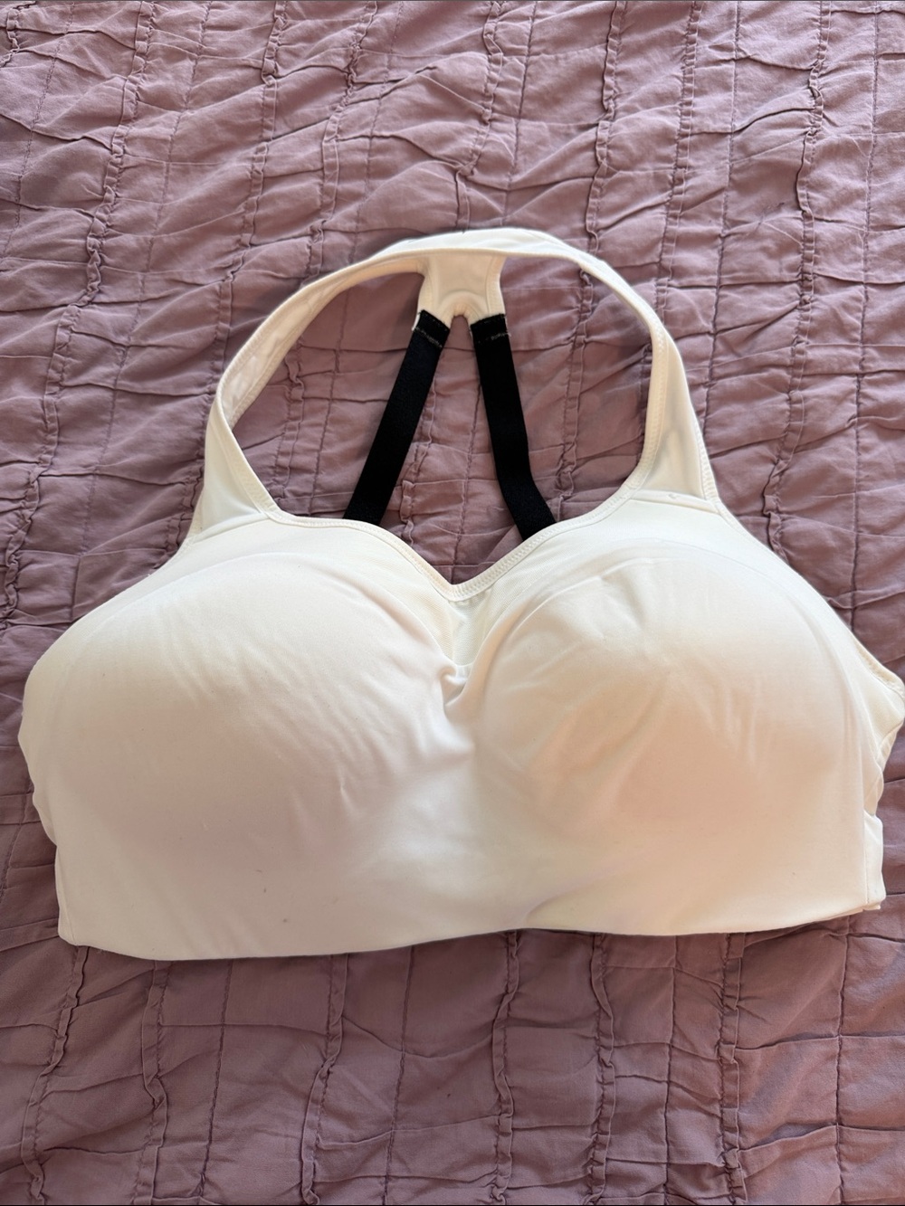 Nike Cream Padded Racerback Sports Bra with Black Straps